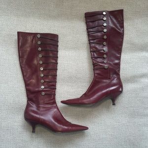 oscar de la renta 2002 f/w runway vintage burgundy leather heel boots size 37.5